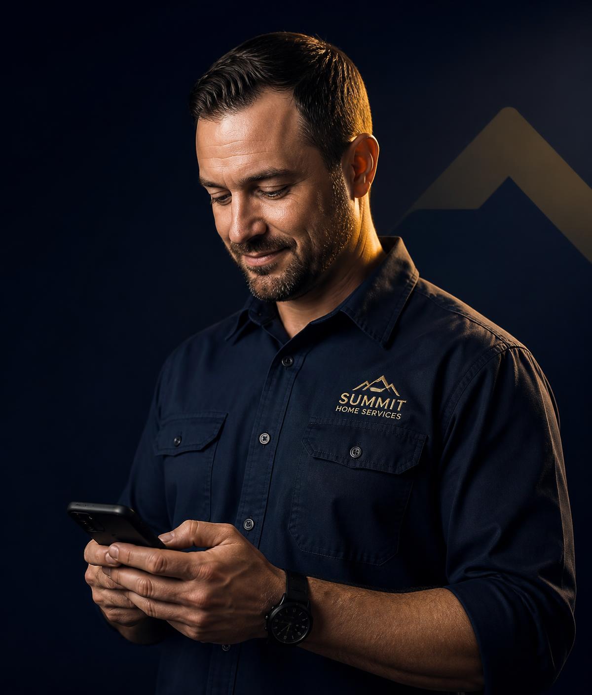 Service business owner reviewing new booked jobs on his phone